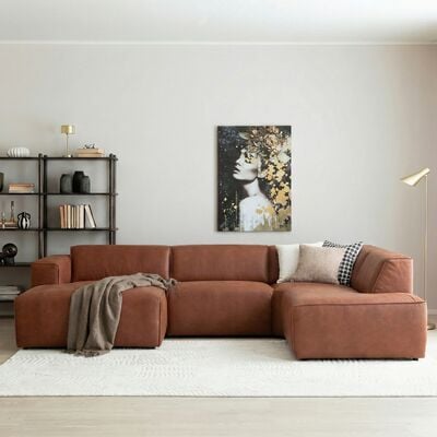 Hali U-kulmasohva vasen nahkaverhoiltu konjakinruskea Kentucky 9